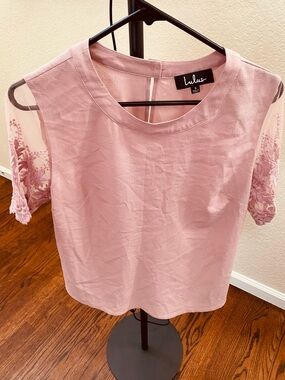 Lulu's Blush Pink Short Sleeve Lace Accent Top